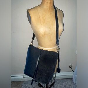 Stuart W Black half suede, half leather shoulder bag